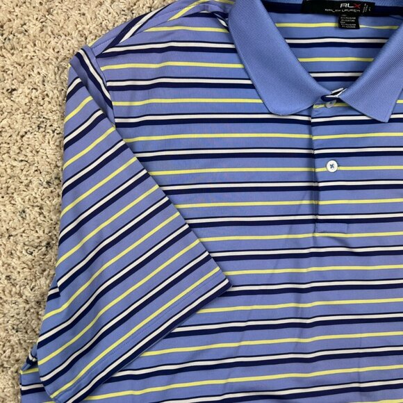 RLX Ralph Lauren Men Golf Polo Shirt Blue Yellow Striped Short Sleeve Large - Picture 4 of 11